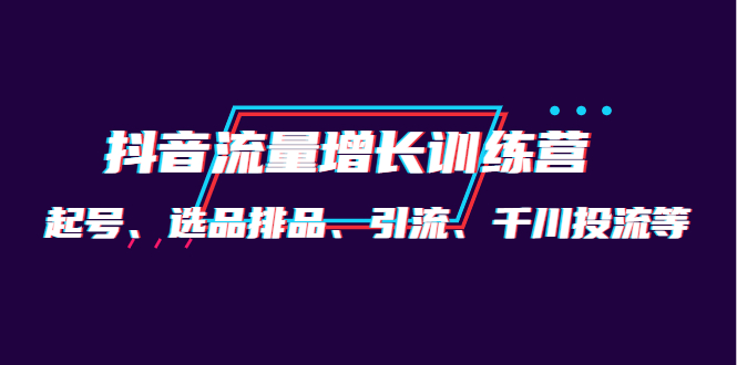 月销1.6亿实操团队·抖音流量增长训练营：起号、选品排品、引流 千川投流等