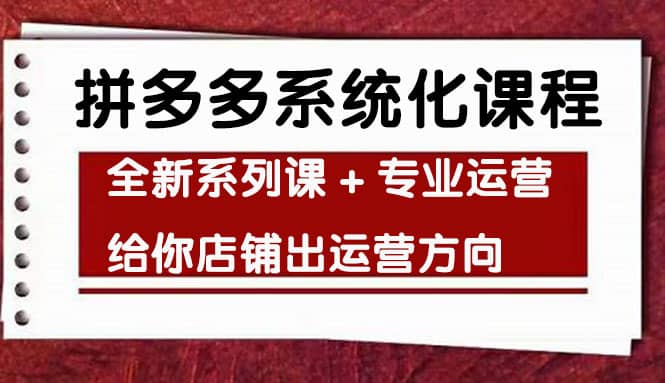 车神陪跑，拼多多系统化课程，全新系列课 专业运营给你店铺出运营方向