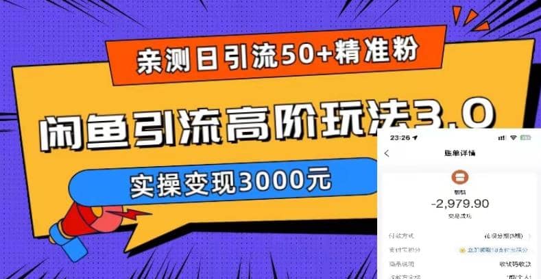 实测日引50 精准粉，闲鱼引流高阶玩法3.0，实操变现3000元