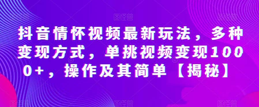 抖音情怀视频最新玩法，多种变现方式，单挑视频变现1000 ，操作及其简单【揭秘】