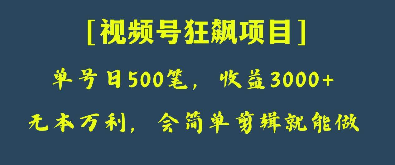 日收款500笔，纯利润3000 ，视频号狂飙项目！