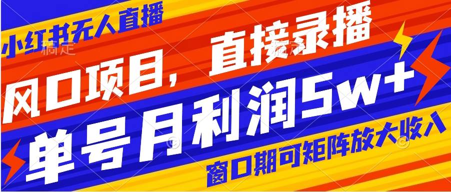 （8196期）风口项目，小红书无人直播带货，直接录播，可矩阵，月入5w