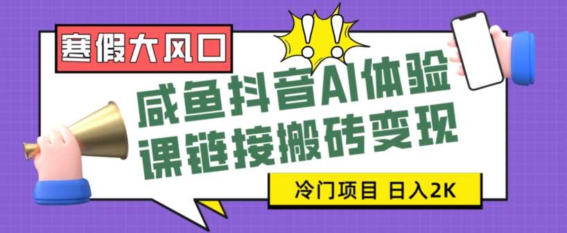 寒假大风口咸鱼抖音AI体验课链接搬砖变现，全网首发冷门项目，小白可日入2K 【揭秘】