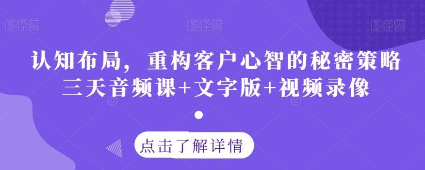 认知布局，重构客户心智的秘密策略三天音频课 文字版 视频录像