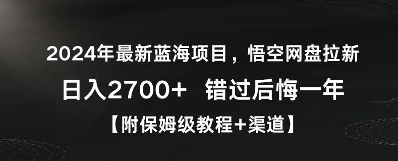 2024年最新蓝海项目，悟空网盘拉新，日入2700+错过后悔一年【附保姆级教程+渠道】【揭秘】