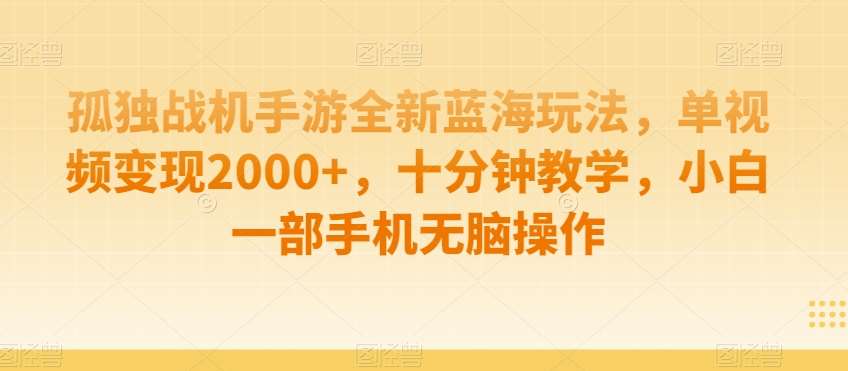 孤独战机手游全新蓝海玩法，单视频变现2000+，十分钟教学，小白一部手机无脑操作【揭秘】