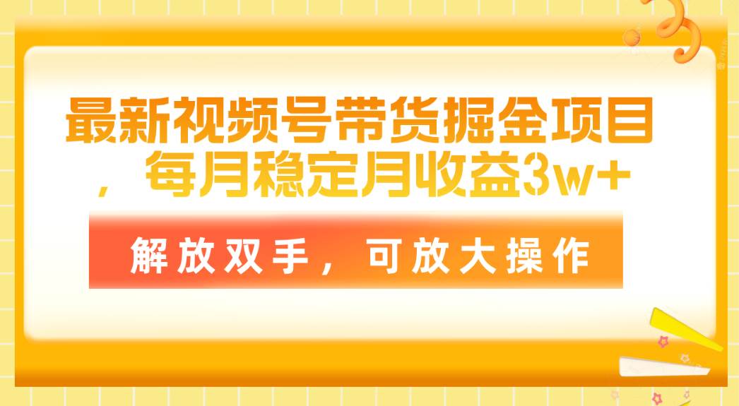 （11010期）最新视频号带货掘金项目，每月稳定月收益3w+，解放双手，可放大操作