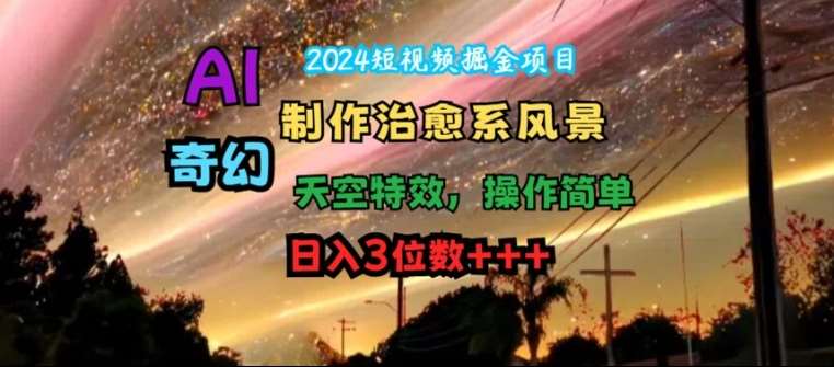 2024短视频掘金项目，AI制作治愈系风景，奇幻天空特效，操作简单，日入3位数【揭秘】插图