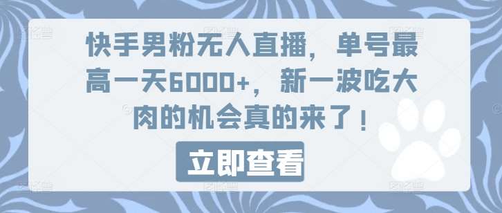 快手男粉无人直播，单号最高一天6000+，新一波吃大肉的机会真的来了插图