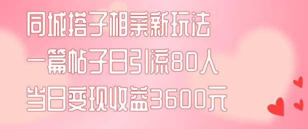 同城搭子相亲新玩法一篇帖子引流80人当日变现3600元(项目教程+实操教程)【揭秘】插图