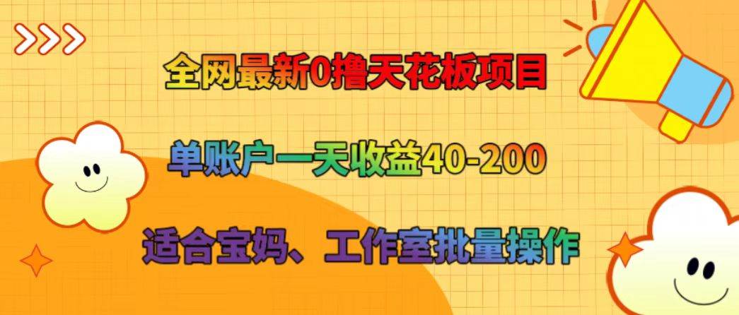 全网最新0撸天花板项目 单账户一天收益40-200 适合宝妈、工作室批量操作