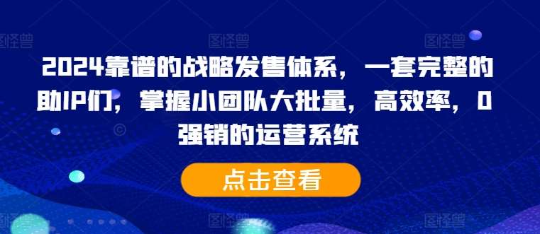 2024靠谱的战略发售体系，一套完整的助IP们，掌握小团队大批量，高效率，0 强销的运营系统