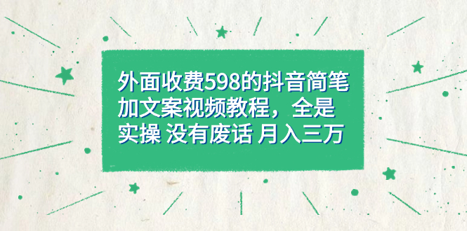 外面收费598抖音简笔加文案教程，全是实操 没有废话 月入三万（教程+资料）