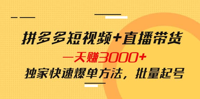 拼多多短视频+直播带货，一天赚3000+独家快速爆单方法，批量起号插图