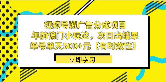 （8527期）视频号薅广告分成项目，年前偏门小玩法，次日出结果，单号单天500+元【…