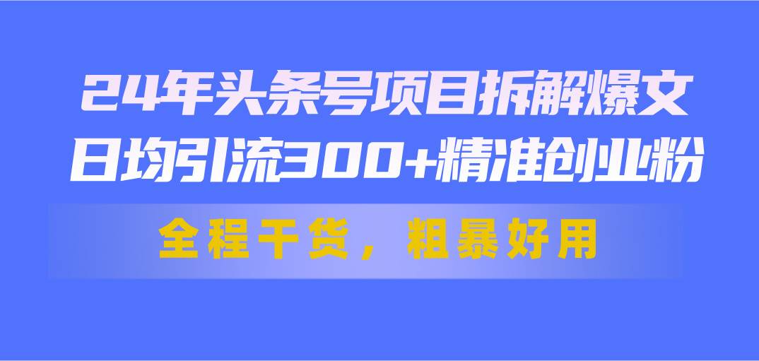 24年头条号项目拆解爆文，日均引流300+精准创业粉，全程干货，粗暴好用